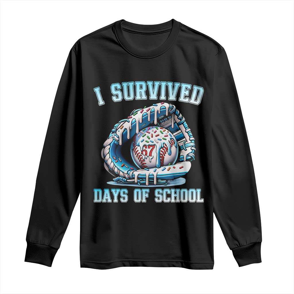 I Survived 67 Days Of School Baseball Glove Ice Cream Long Sleeve Shirt Funny Christmas Six Seven Meme TS14 Black Print Your Wear