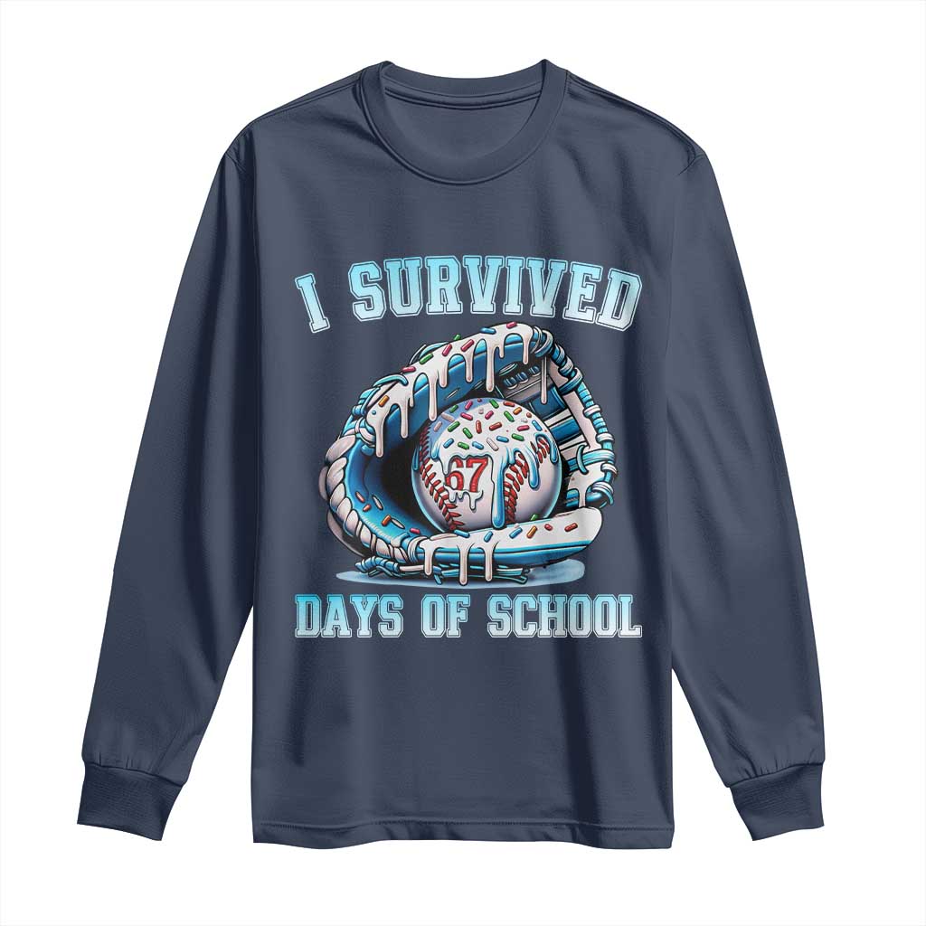 I Survived 67 Days Of School Baseball Glove Ice Cream Long Sleeve Shirt Funny Christmas Six Seven Meme TS14 Navy Print Your Wear