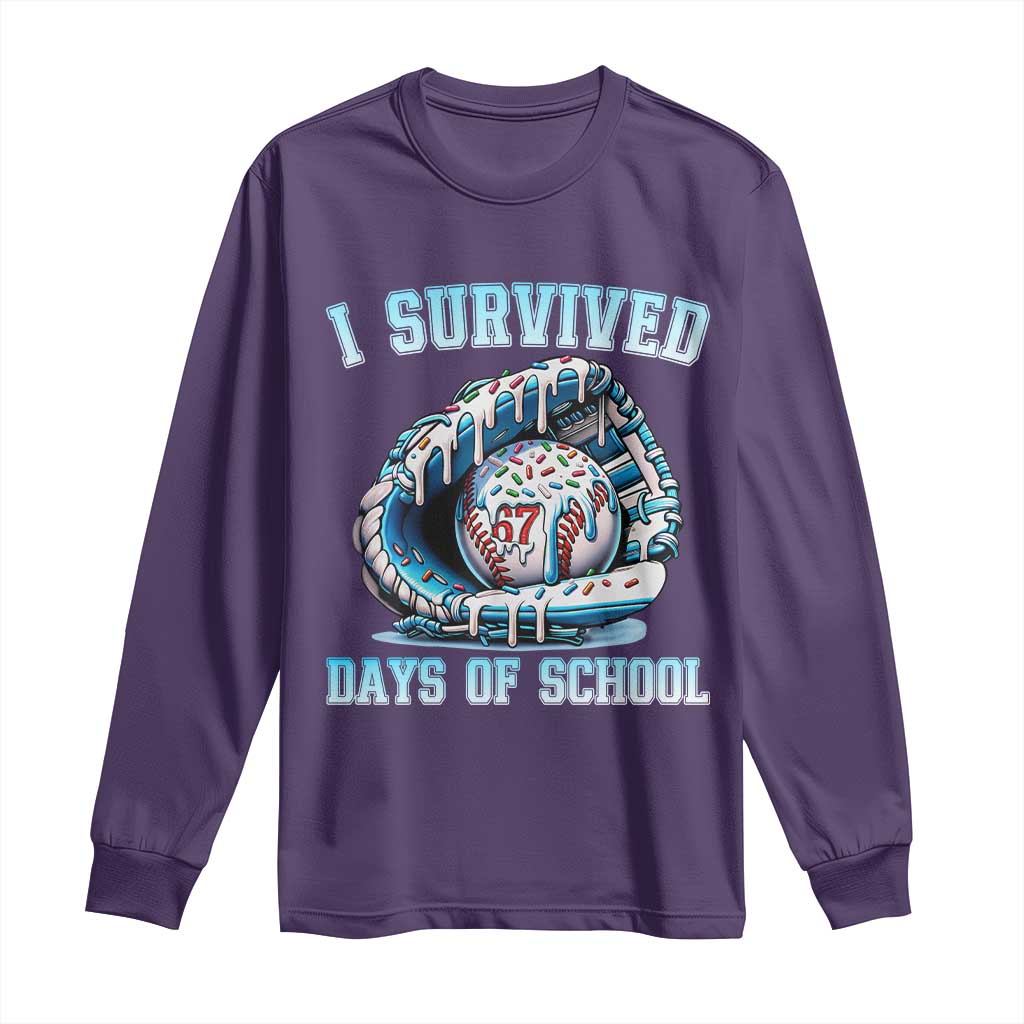 I Survived 67 Days Of School Baseball Glove Ice Cream Long Sleeve Shirt Funny Christmas Six Seven Meme TS14 Purple Print Your Wear
