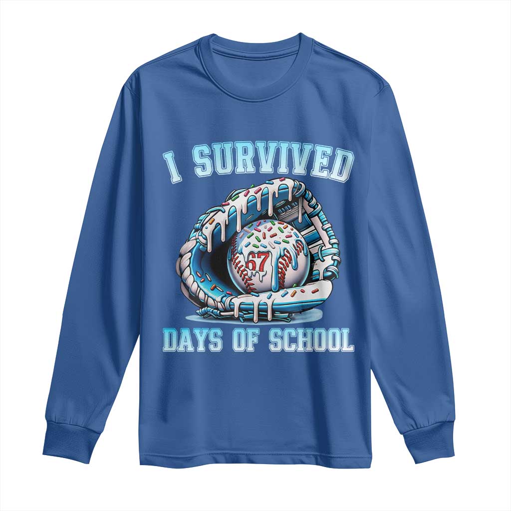 I Survived 67 Days Of School Baseball Glove Ice Cream Long Sleeve Shirt Funny Christmas Six Seven Meme TS14 Royal Blue Print Your Wear