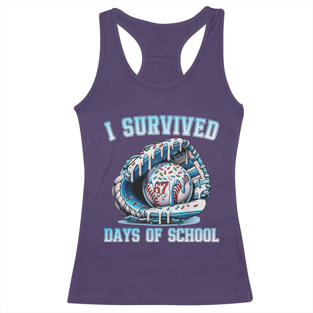 I Survived 67 Days Of School Baseball Glove Ice Cream Racerback Tank Top Funny Christmas Six Seven Meme TS14 Purple Print Your Wear