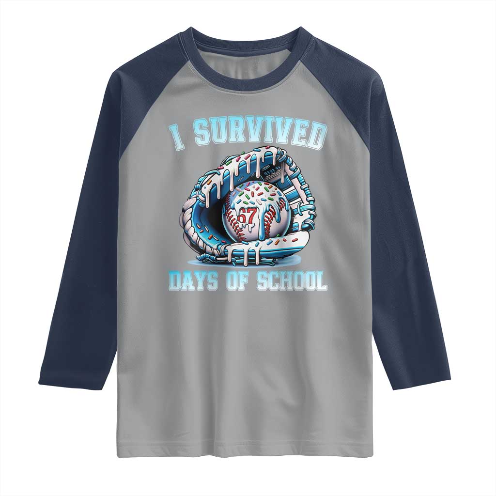 I Survived 67 Days Of School Baseball Glove Ice Cream Raglan Shirt Funny Christmas Six Seven Meme TS14 Sport Gray Navy Print Your Wear