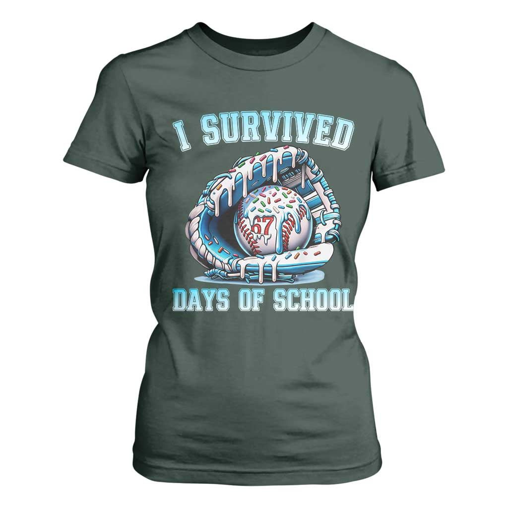 I Survived 67 Days Of School Baseball Glove Ice Cream T Shirt For Women Funny Christmas Six Seven Meme TS14 Dark Forest Green Print Your Wear