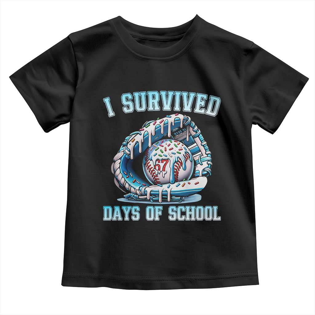I Survived 67 Days Of School Baseball Glove Ice Cream Toddler T Shirt Funny Christmas Six Seven Meme TS14 Black Print Your Wear