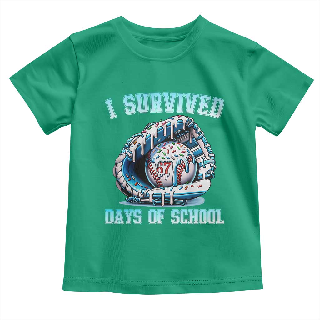 I Survived 67 Days Of School Baseball Glove Ice Cream Toddler T Shirt Funny Christmas Six Seven Meme TS14 Irish Green Print Your Wear