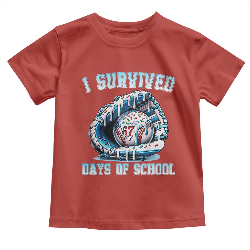 I Survived 67 Days Of School Baseball Glove Ice Cream Toddler T Shirt Funny Christmas Six Seven Meme TS14 Red Print Your Wear