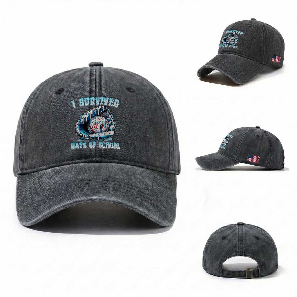 I Survived 67 Days Of School Baseball Glove Ice Cream Washed Cotton Baseball Cap Funny Christmas Six Seven Meme TS14 Washed Cap Universal Fit Dark Gray Print Your Wear