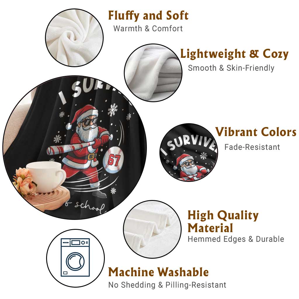 I Survived 67 Days Of School Baseball Santa Throw Blanket Funny Christmas Six Seven Meme TS14 Print Your Wear