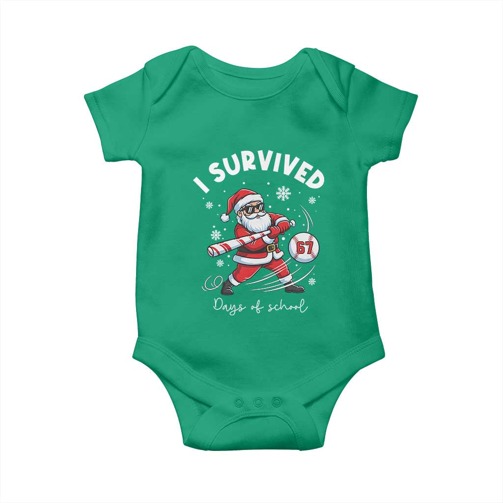 I Survived 67 Days Of School Baseball Santa Baby Onesie Funny Christmas Six Seven Meme TS14 Irish Green Print Your Wear