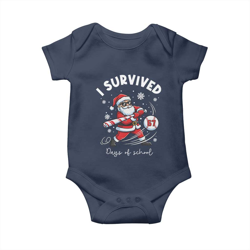 I Survived 67 Days Of School Baseball Santa Baby Onesie Funny Christmas Six Seven Meme TS14 Navy Print Your Wear