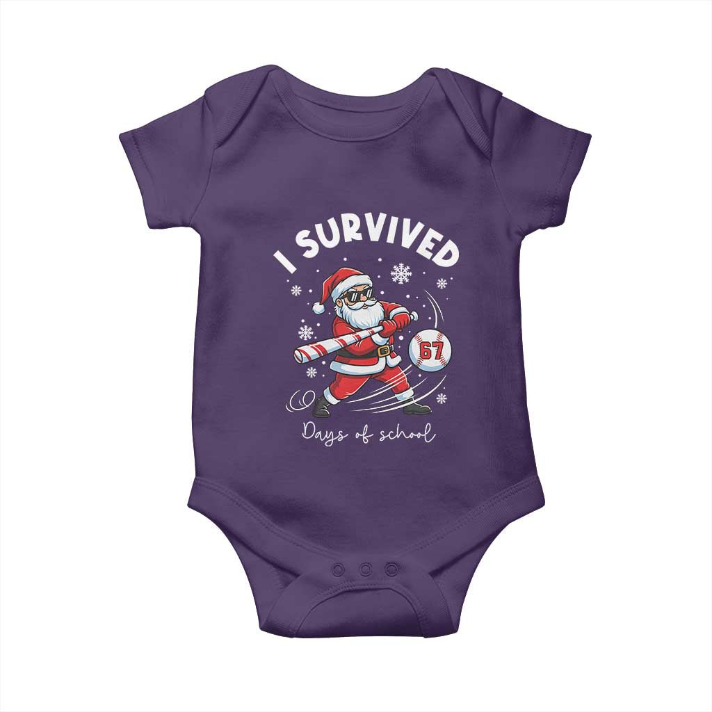 I Survived 67 Days Of School Baseball Santa Baby Onesie Funny Christmas Six Seven Meme TS14 Purple Print Your Wear