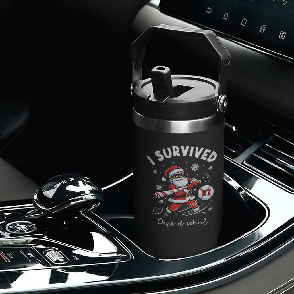 I Survived 67 Days Of School Baseball Santa Flip Straw Tumbler Funny Christmas Six Seven Meme TS14 Print Your Wear