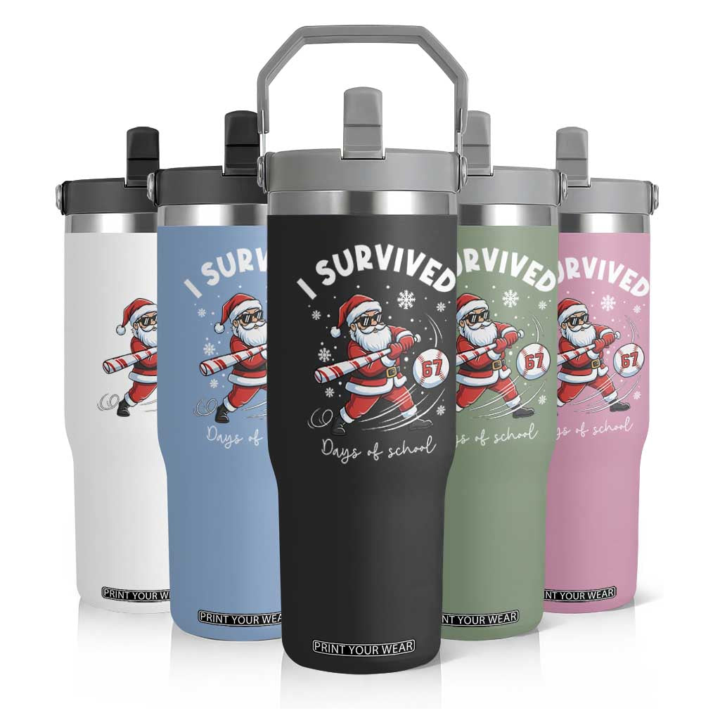 I Survived 67 Days Of School Baseball Santa Flip Straw Tumbler Funny Christmas Six Seven Meme TS14 Print Your Wear