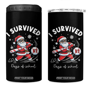 I Survived 67 Days Of School Baseball Santa 4 in 1 Can Cooler Tumbler Funny Christmas Six Seven Meme - Print Your Wear