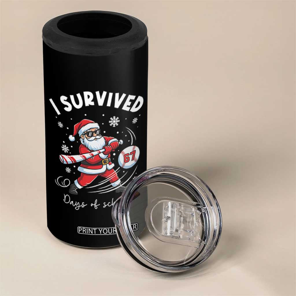 I Survived 67 Days Of School Baseball Santa 4 in 1 Can Cooler Tumbler Funny Christmas Six Seven Meme - Print Your Wear