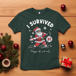 I Survived 67 Days Of School Baseball Santa T Shirt Funny Christmas Six Seven Meme TS14 Dark Forest Green Print Your Wear