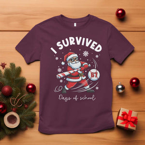 I Survived 67 Days Of School Baseball Santa T Shirt Funny Christmas Six Seven Meme TS14 Maroon Print Your Wear