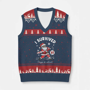 I Survived 67 Days Of School Baseball Santa V-Neck Knit Sweater Vest Funny Xmas Six Seven Meme TS14 Navy Red Print Your Wear