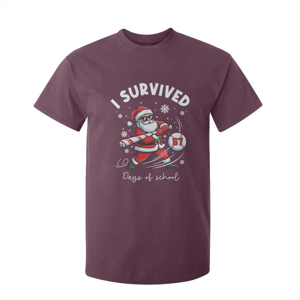 I Survived 67 Days Of School Baseball Santa T Shirt For Kid Funny Christmas Six Seven Meme TS14 Maroon Print Your Wear