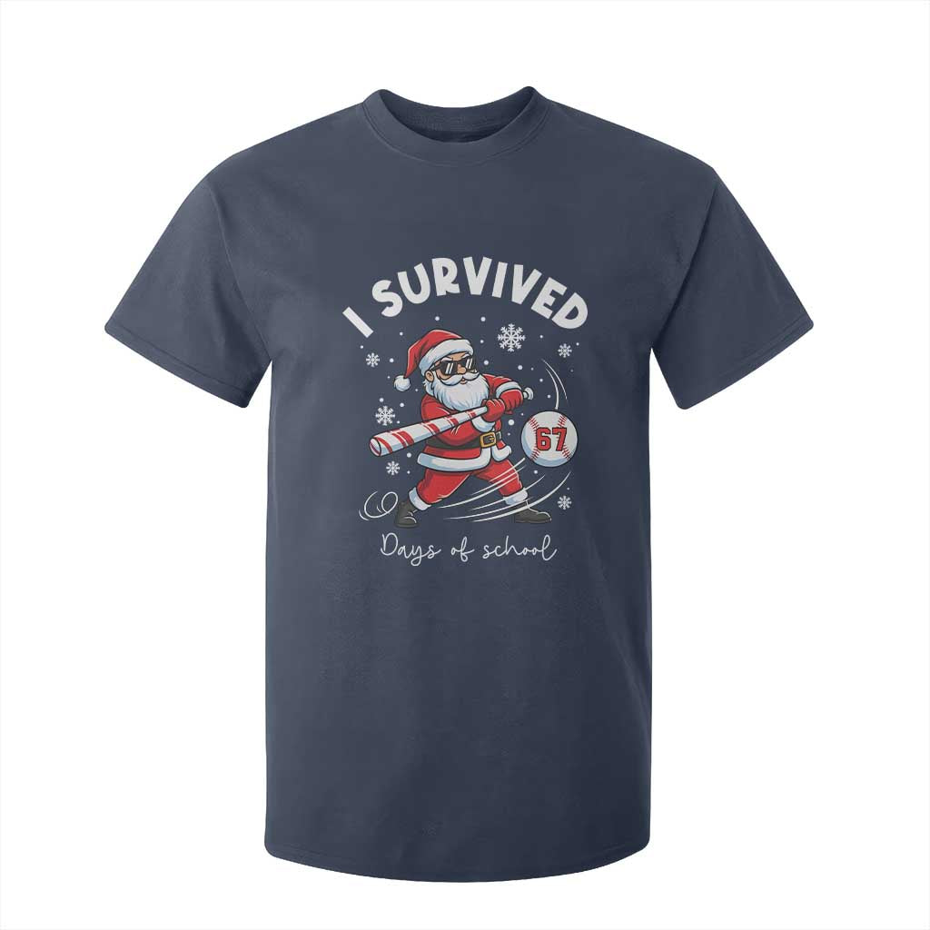 I Survived 67 Days Of School Baseball Santa T Shirt For Kid Funny Christmas Six Seven Meme TS14 Navy Print Your Wear
