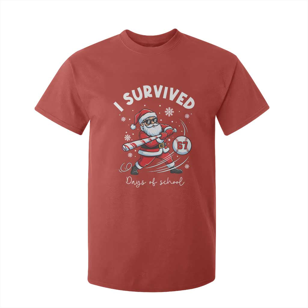 I Survived 67 Days Of School Baseball Santa T Shirt For Kid Funny Christmas Six Seven Meme TS14 Red Print Your Wear