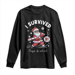 I Survived 67 Days Of School Baseball Santa Long Sleeve Shirt Funny Christmas Six Seven Meme TS14 Black Print Your Wear