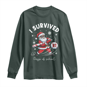 I Survived 67 Days Of School Baseball Santa Long Sleeve Shirt Funny Christmas Six Seven Meme TS14 Dark Forest Green Print Your Wear