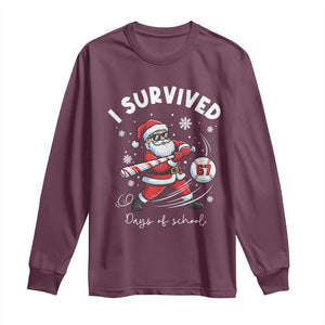 I Survived 67 Days Of School Baseball Santa Long Sleeve Shirt Funny Christmas Six Seven Meme TS14 Maroon Print Your Wear