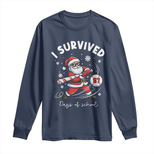 I Survived 67 Days Of School Baseball Santa Long Sleeve Shirt Funny Christmas Six Seven Meme TS14 Navy Print Your Wear