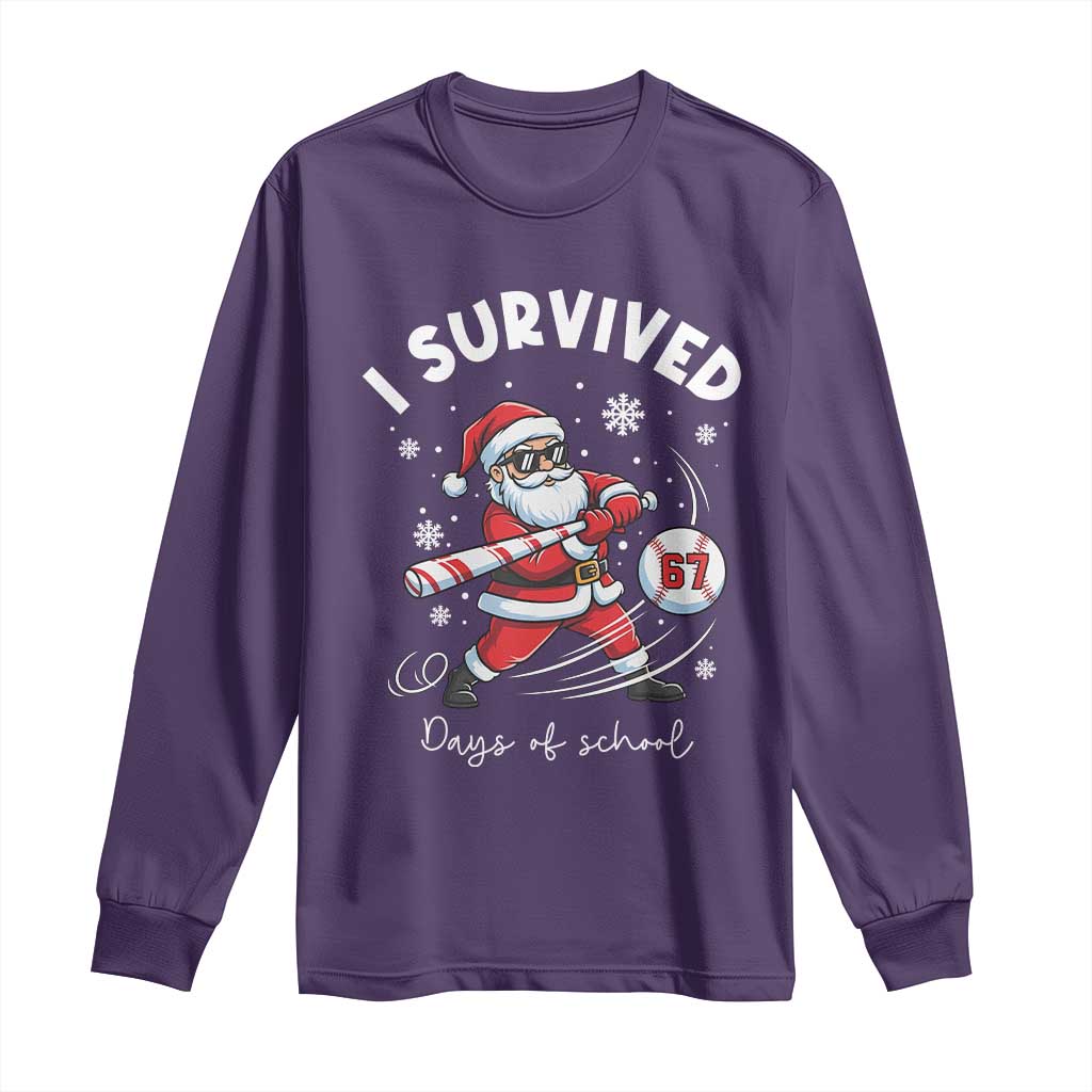 I Survived 67 Days Of School Baseball Santa Long Sleeve Shirt Funny Christmas Six Seven Meme TS14 Purple Print Your Wear