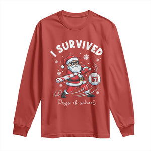 I Survived 67 Days Of School Baseball Santa Long Sleeve Shirt Funny Christmas Six Seven Meme TS14 Red Print Your Wear