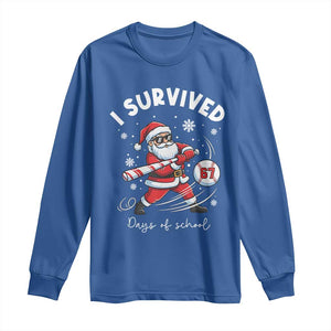 I Survived 67 Days Of School Baseball Santa Long Sleeve Shirt Funny Christmas Six Seven Meme TS14 Royal Blue Print Your Wear