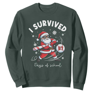 I Survived 67 Days Of School Baseball Santa Sweatshirt Funny Christmas Six Seven Meme TS14 Dark Forest Green Print Your Wear