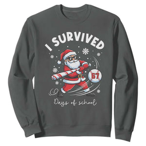 I Survived 67 Days Of School Baseball Santa Sweatshirt Funny Christmas Six Seven Meme TS14 Dark Heather Print Your Wear