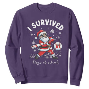 I Survived 67 Days Of School Baseball Santa Sweatshirt Funny Christmas Six Seven Meme TS14 Purple Print Your Wear