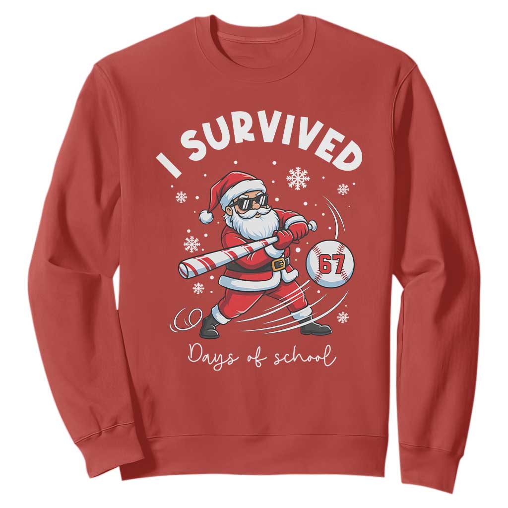 I Survived 67 Days Of School Baseball Santa Sweatshirt Funny Christmas Six Seven Meme TS14 Red Print Your Wear