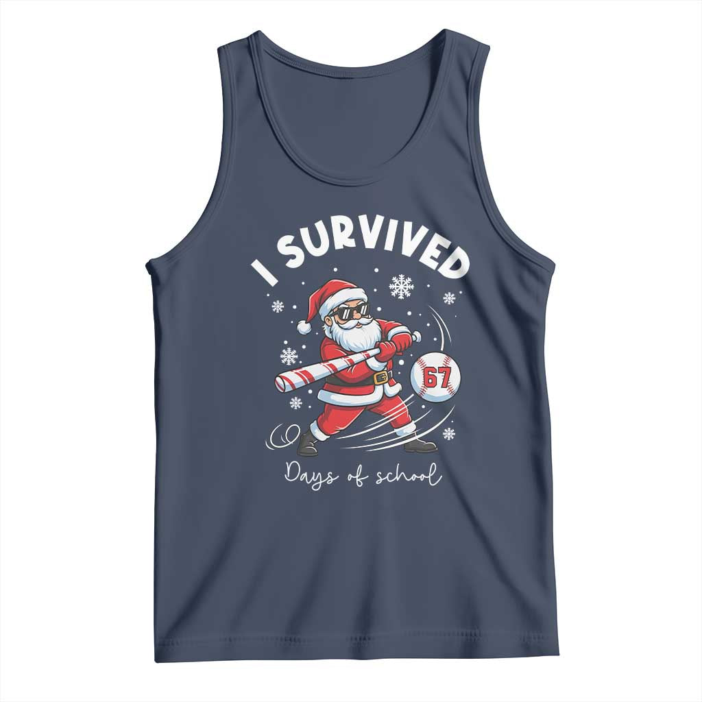 I Survived 67 Days Of School Baseball Santa Tank Top Funny Christmas Six Seven Meme TS14 Navy Print Your Wear