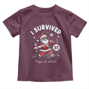 I Survived 67 Days Of School Baseball Santa Toddler T Shirt Funny Christmas Six Seven Meme TS14 Maroon Print Your Wear