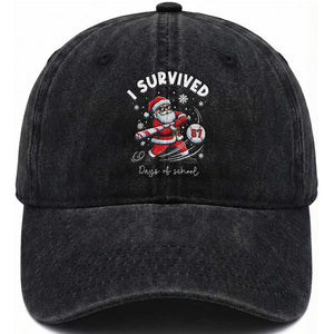 I Survived 67 Days Of School Baseball Santa Washed Cotton Baseball Cap Funny Christmas Six Seven Meme TS14 Washed Cap Universal Fit Black Print Your Wear