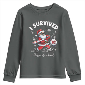 I Survived 67 Days Of School Baseball Santa Youth Sweatshirt Funny Christmas Six Seven Meme TS14 Dark Heather Print Your Wear