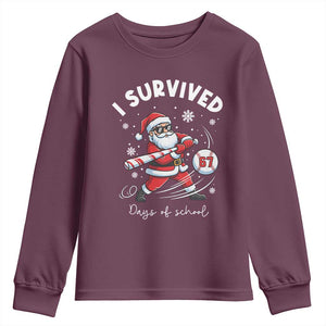 I Survived 67 Days Of School Baseball Santa Youth Sweatshirt Funny Christmas Six Seven Meme TS14 Maroon Print Your Wear