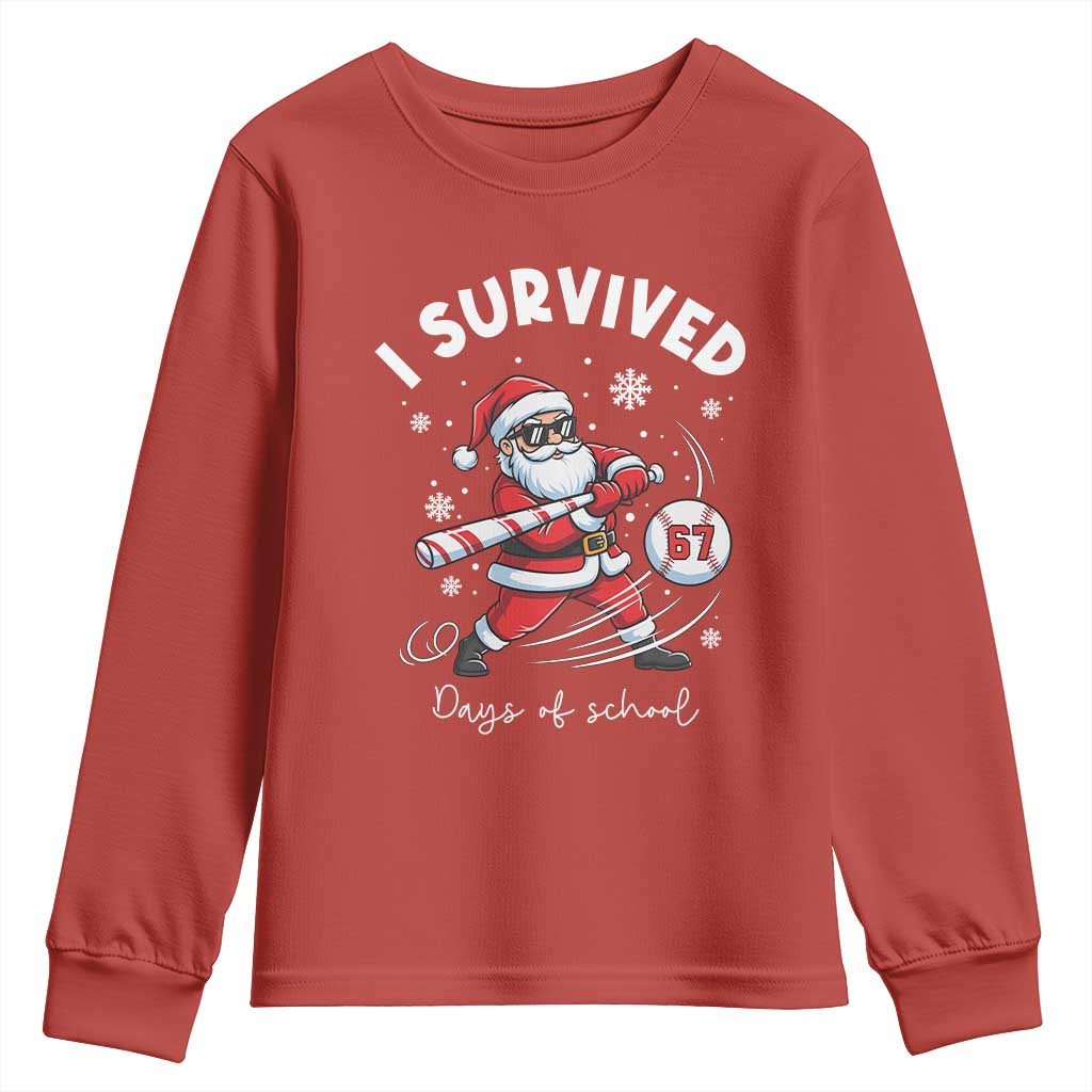 I Survived 67 Days Of School Baseball Santa Youth Sweatshirt Funny Christmas Six Seven Meme TS14 Red Print Your Wear