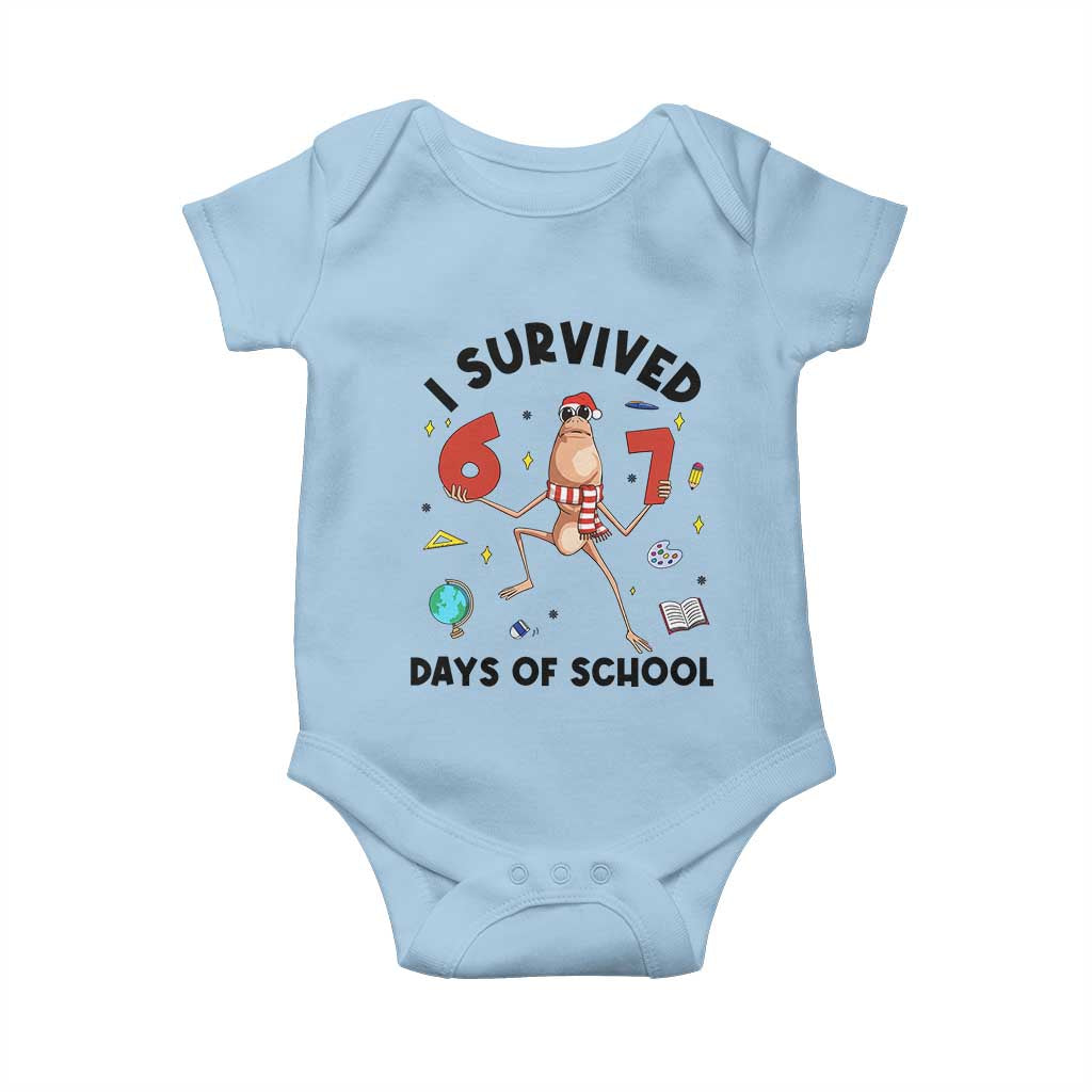 Marcus The Worm 67 Days of School Baby Onesie I Survived Funny Six Seven Meme Christmas Vibe TS14 Light Blue Print Your Wear