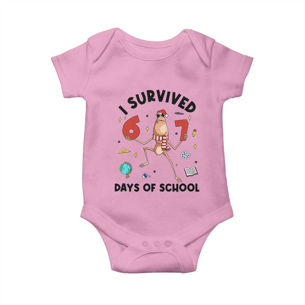 Marcus The Worm 67 Days of School Baby Onesie I Survived Funny Six Seven Meme Christmas Vibe TS14 Light Pink Print Your Wear