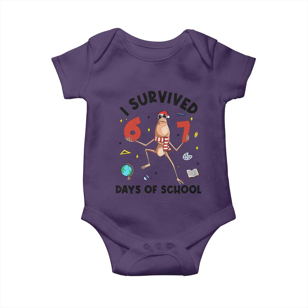 Marcus The Worm 67 Days of School Baby Onesie I Survived Funny Six Seven Meme Christmas Vibe TS14 Purple Print Your Wear