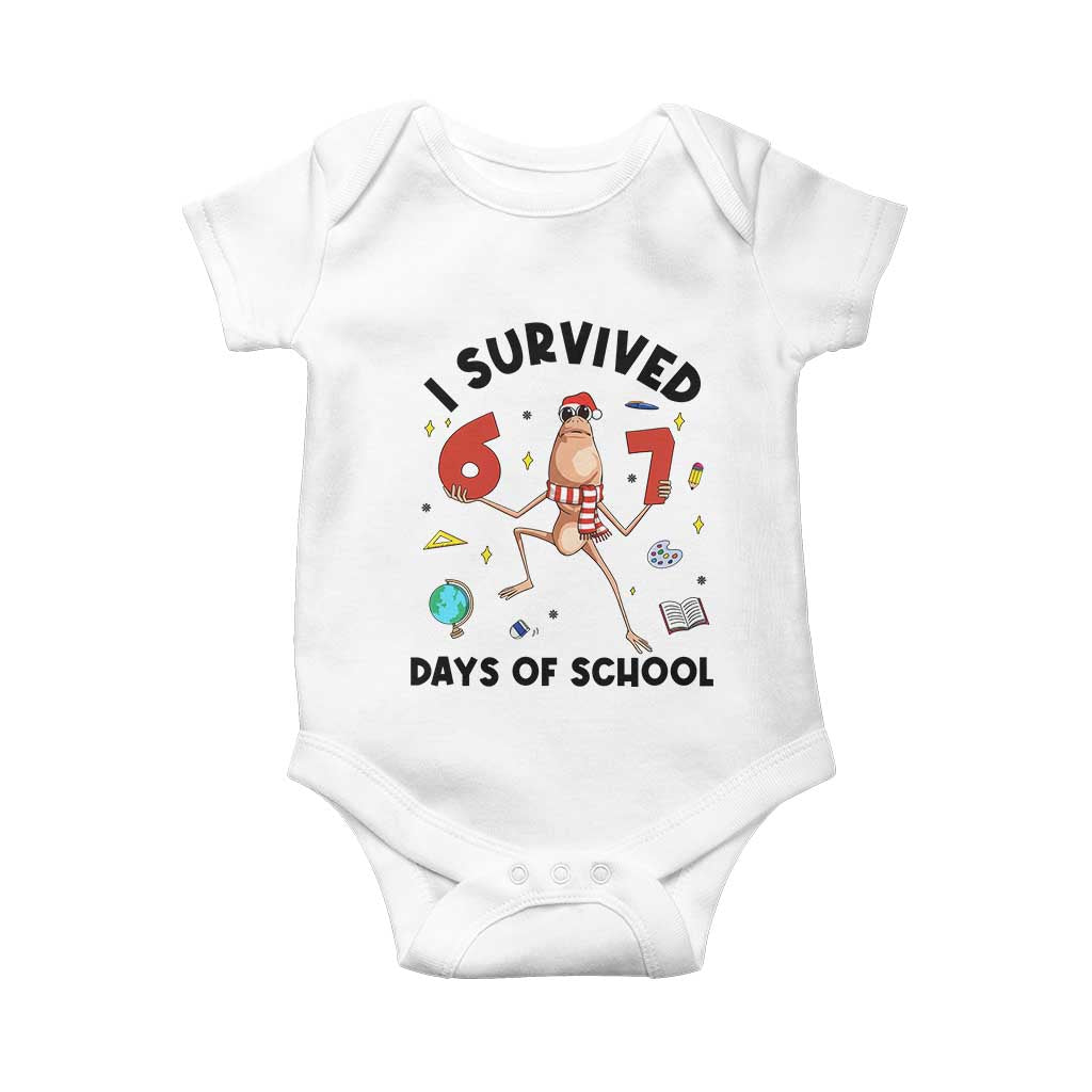 Marcus The Worm 67 Days of School Baby Onesie I Survived Funny Six Seven Meme Christmas Vibe TS14 White Print Your Wear
