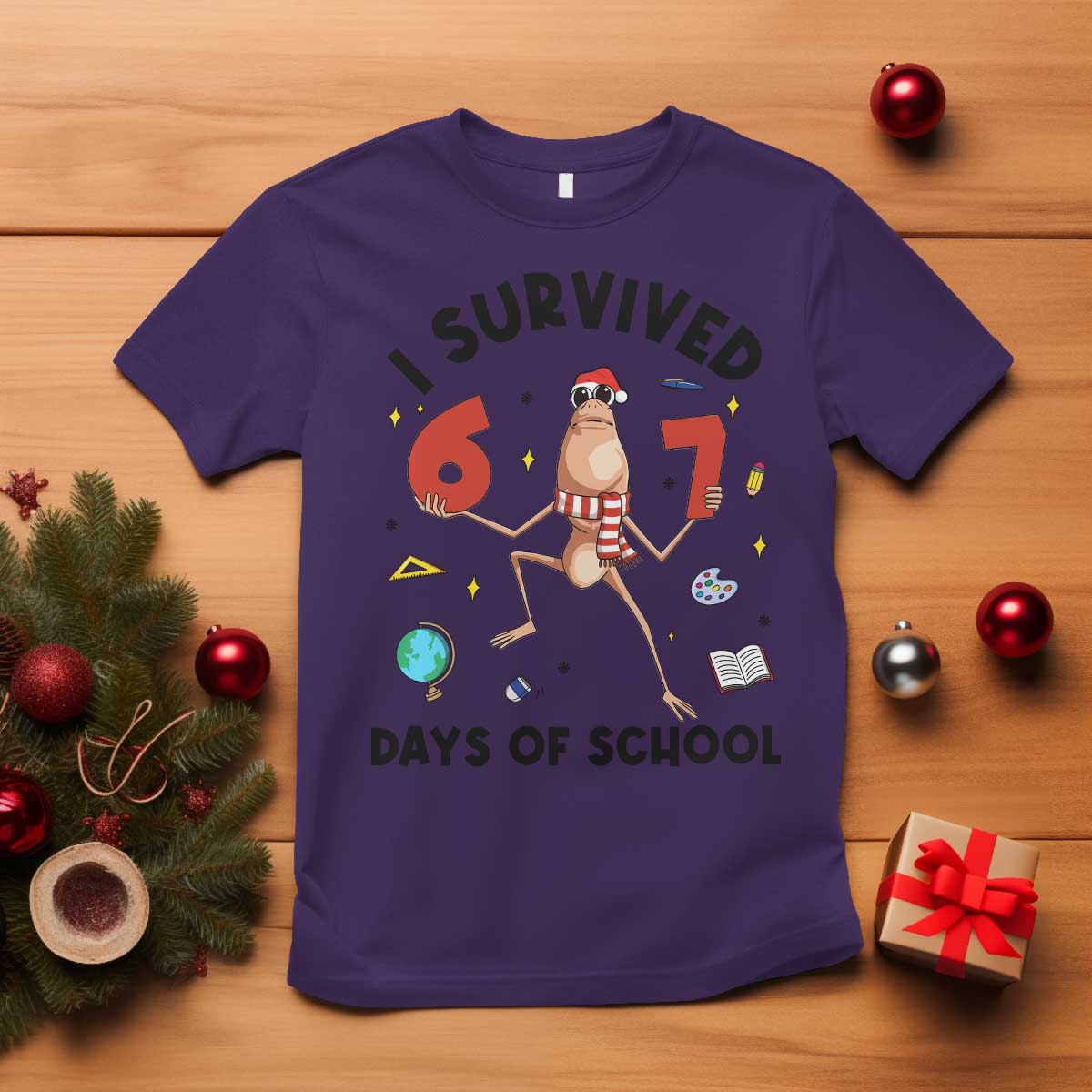Marcus The Worm 67 Days of School T Shirt I Survived Funny Six Seven Meme Christmas Vibe TS14 Purple Print Your Wear