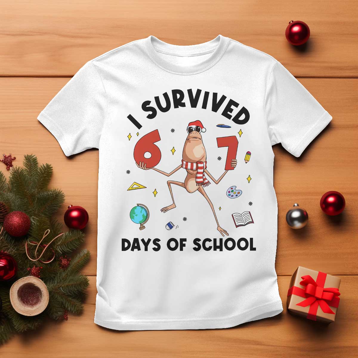 Marcus The Worm 67 Days of School T Shirt I Survived Funny Six Seven Meme Christmas Vibe TS14 White Print Your Wear