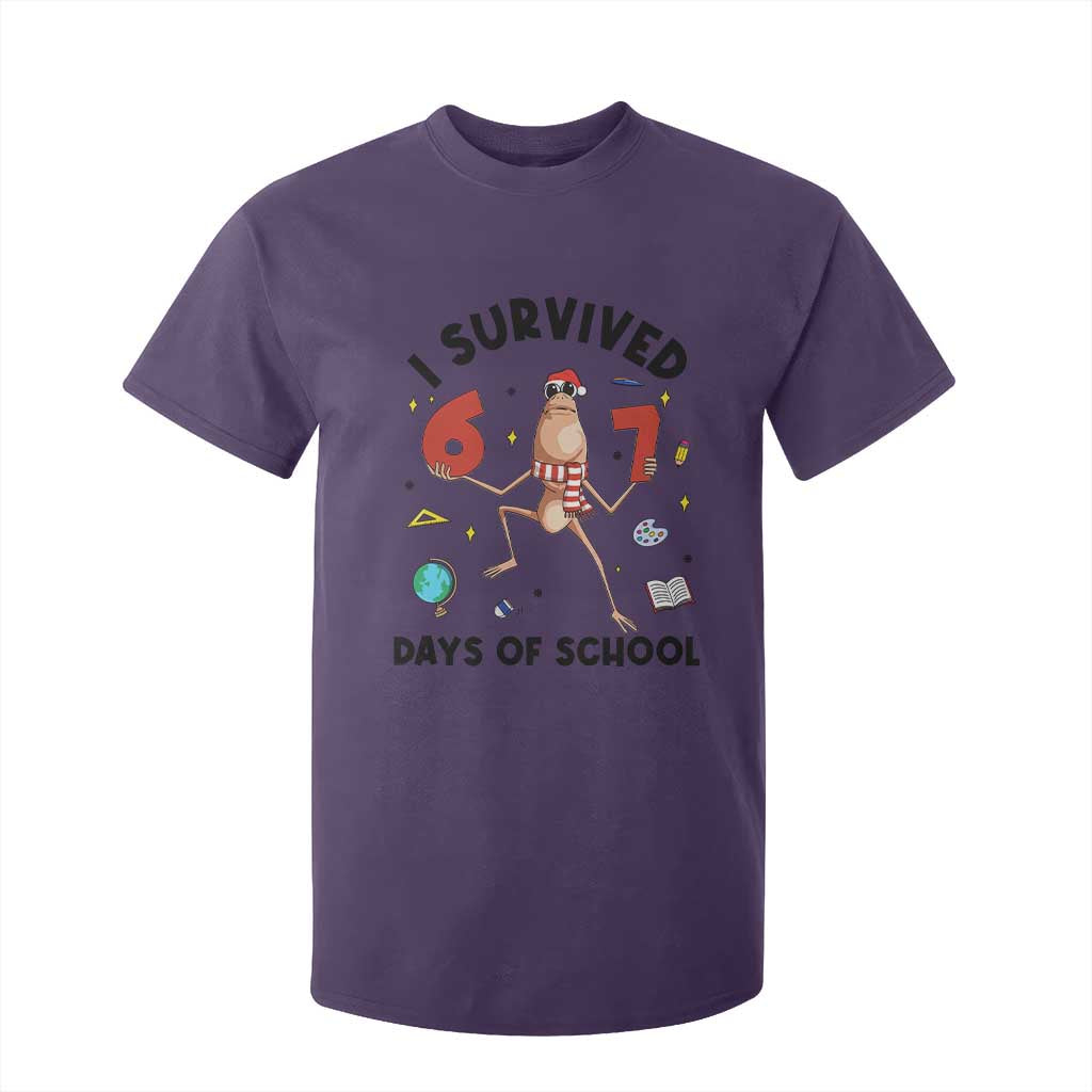 Marcus The Worm 67 Days of School T Shirt For Kid I Survived Funny Six Seven Meme Christmas Vibe TS14 Purple Print Your Wear