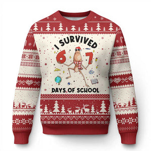 Marcus The Worm 67 Days of School Ugly Christmas Sweater I Survived Funny Six Seven Meme Xmas Vibe TS14 Beige Red Print Your Wear